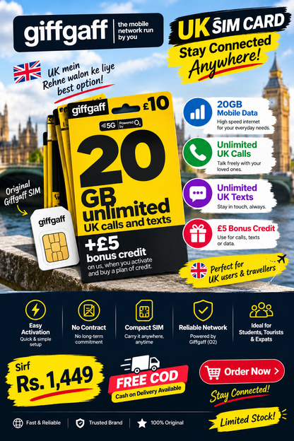 Giffgaff UK SIM Card – 20GB 🇬🇧📱