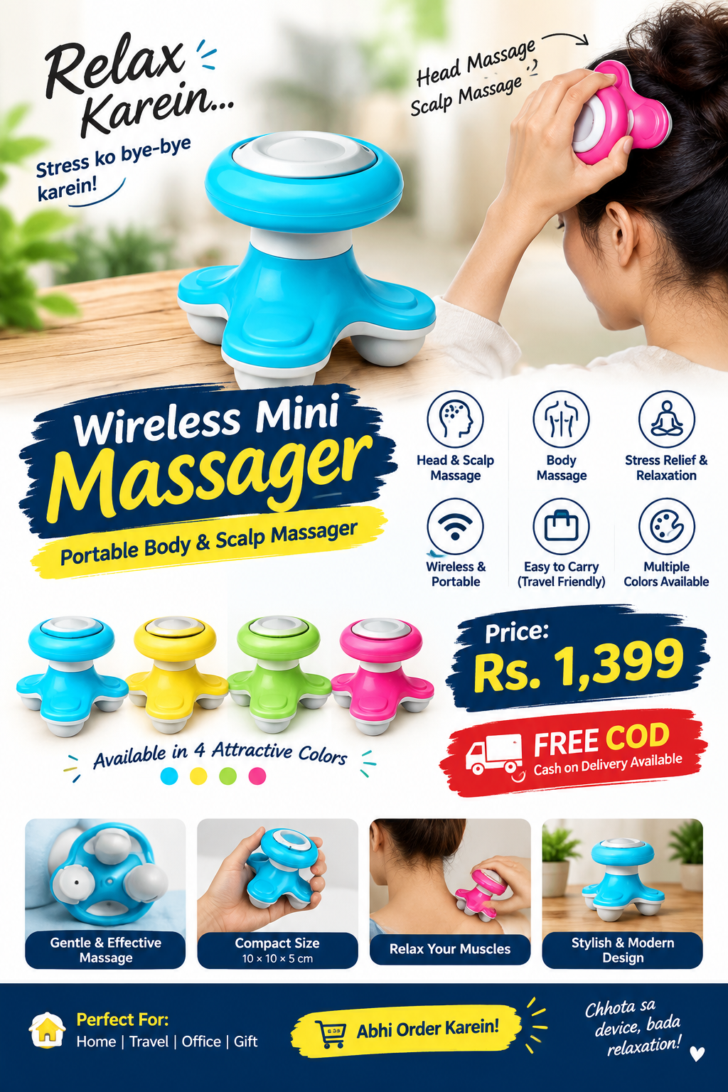 Wireless Mini Massager – Portable Body & Scalp Massager